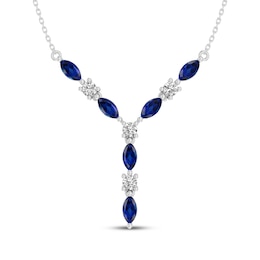 Marquise-Cut Blue Lab-Created Sapphire & White Lab-Created Sapphire "Y" Necklace Sterling Silver 18"