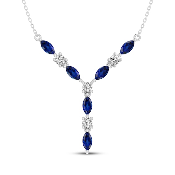 Marquise-Cut Blue Lab-Created Sapphire & White Lab-Created Sapphire "Y" Necklace Sterling Silver 18"
