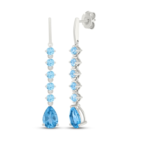 Pear-Shaped & Round-Cut Natural Swiss Blue Topaz Dangle Earrings Sterling Silver