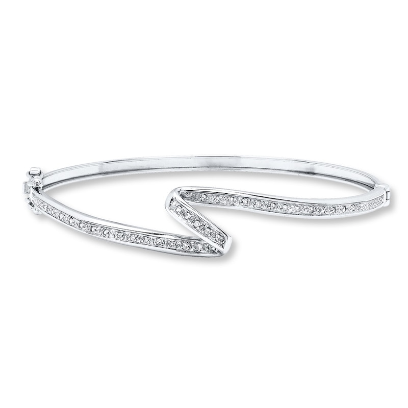 Main Image 1 of Previously Owned Diamond Bangle Bracelet 1/10 ct tw Round-cut 10K White Gold