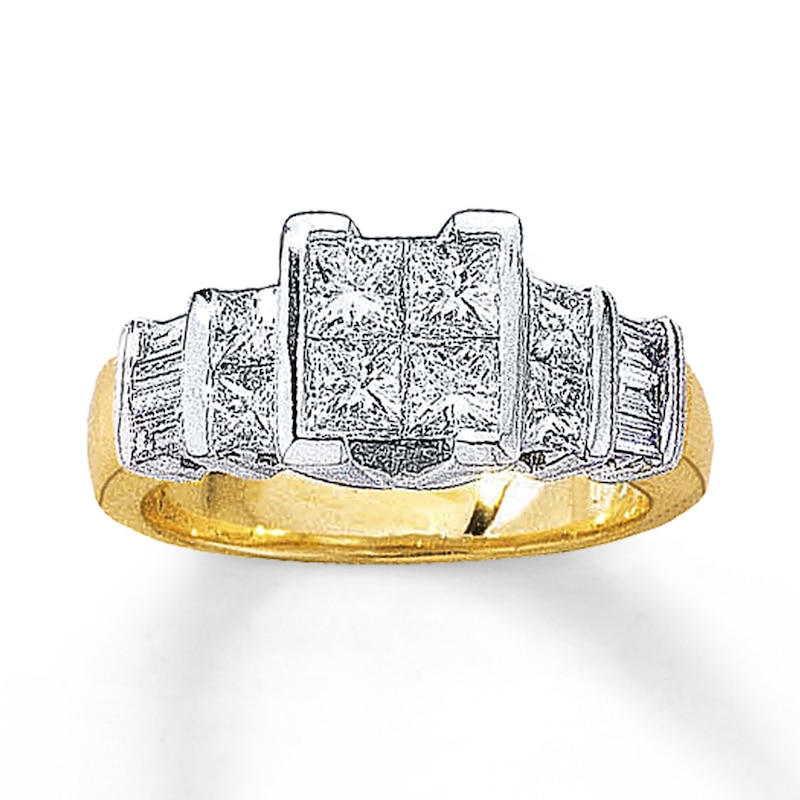 Main Image 1 of Previously Owned Engagment Ring 1-1/2 ct tw Princess & Baguette-cut Diamonds 14K Two-Tone Gold