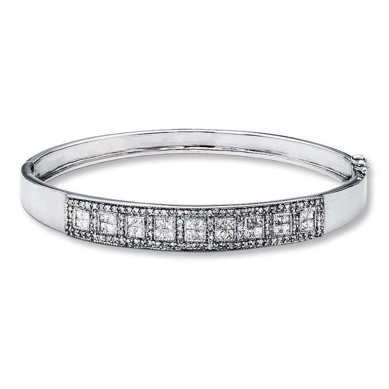 Main Image 1 of Previously Owned Diamond Bangle Bracelet 1-1/2 ct tw 14K White Gold