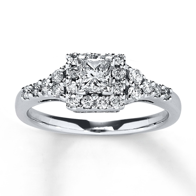 Main Image 1 of Previously Owned Engagement Ring 3/4 ct tw Princess & Round-cut Diamonds 14K White Gold