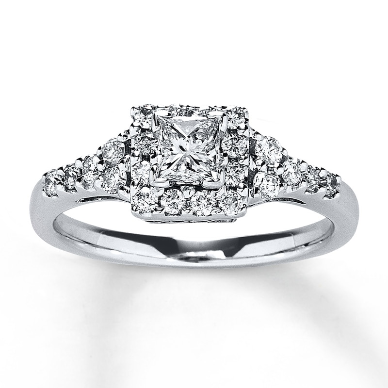 Previously Owned Engagement Ring 3/4 ct tw Princess & Round-cut Diamonds 14K White Gold