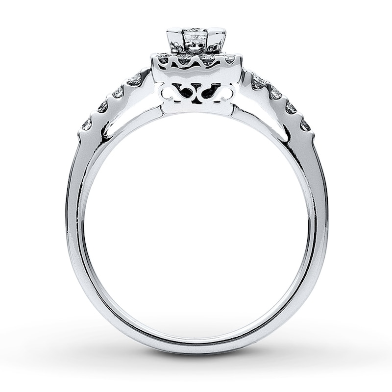Main Image 2 of Previously Owned Engagement Ring 3/4 ct tw Princess & Round-cut Diamonds 14K White Gold