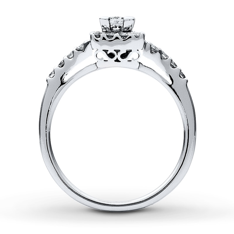 Previously Owned Engagement Ring 3/4 ct tw Princess & Round-cut Diamonds 14K White Gold