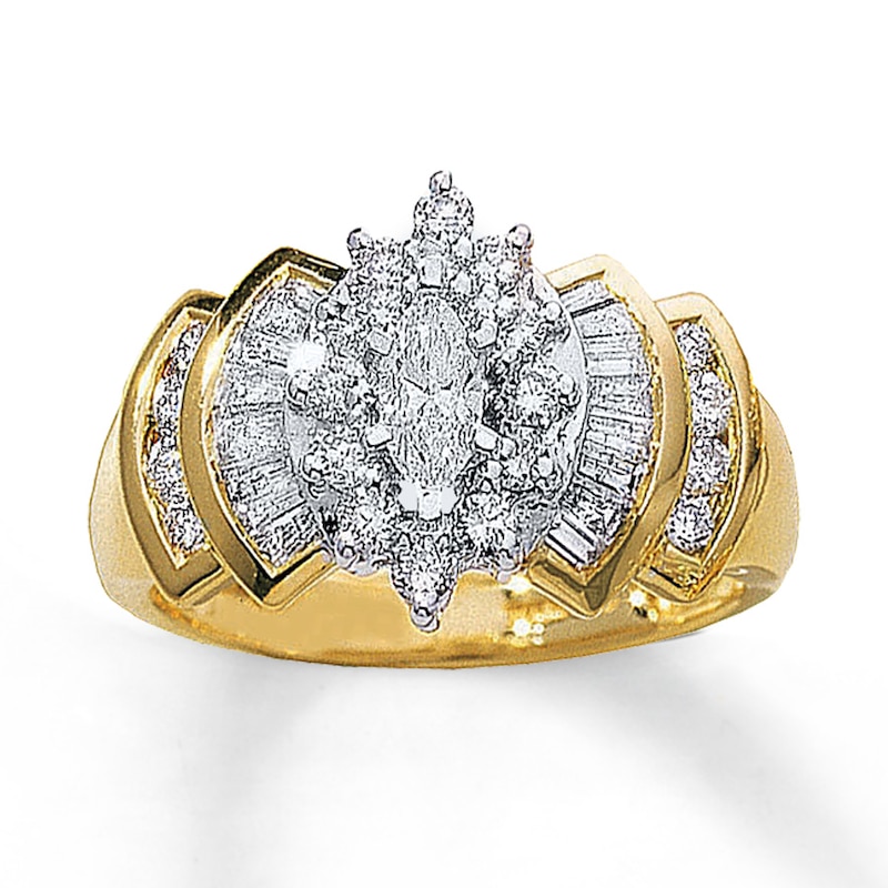 Previously Owned Engagement Ring 1 ct tw Marquise, Round & Baguette-cut Diamonds 14K Yellow Gold