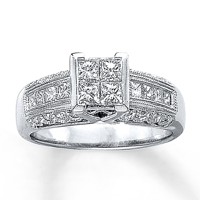 Main Image 1 of Previously Owned Engagement Ring 1 ct tw Princess & Round-cut Diamonds 14K White Gold