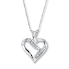 Thumbnail Image 0 of Previously Owned Diamond Heart Necklace 1/4 ct tw Round & Baguette-cut 10K White Gold