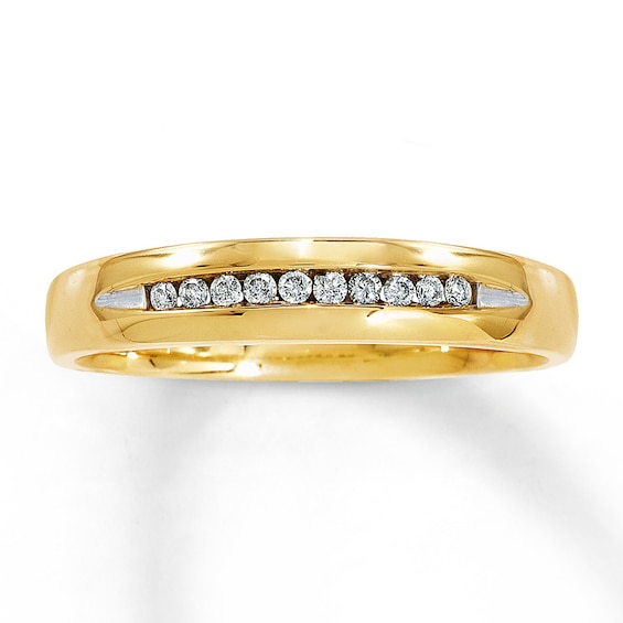 Previously Owned Men's Wedding Band 1/10 ct tw Round-cut Diamonds 10K Yellow Gold