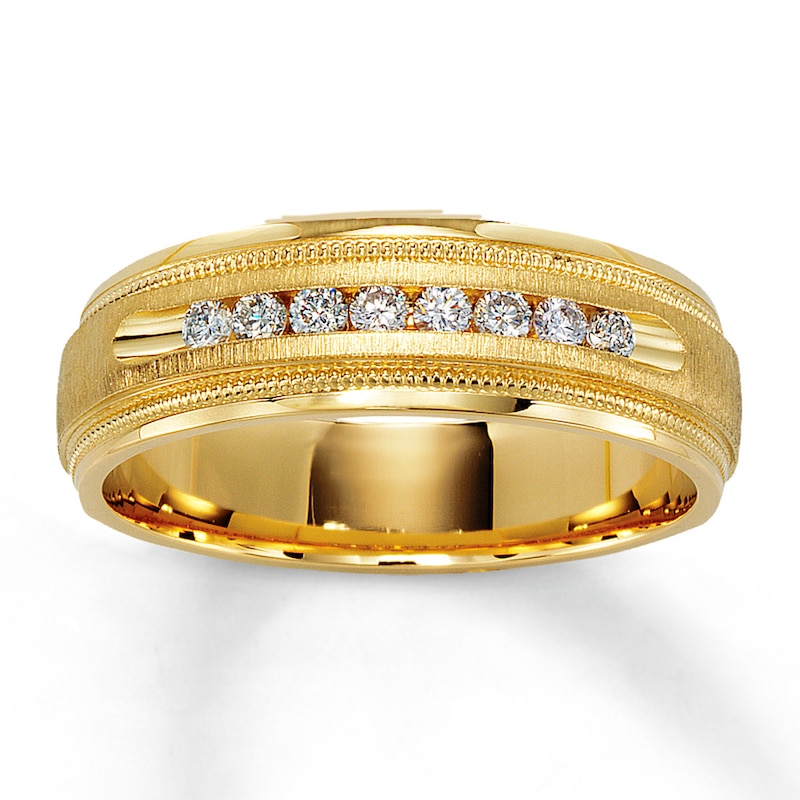 Main Image 1 of Previously Owned Men's Wedding Band 1/4 ct tw Round-cut Diamonds 14K Yellow Gold