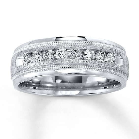 Previously Owned Men's Diamond Wedding Band 1/2 ct tw Round-cut Diamonds 14K White Gold