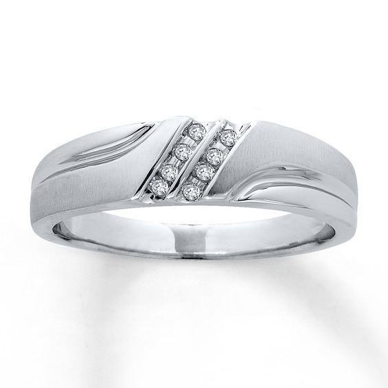 Previously Owned Men's Diamond Wedding Band 1/20 ct tw Round-cut 10K White Gold