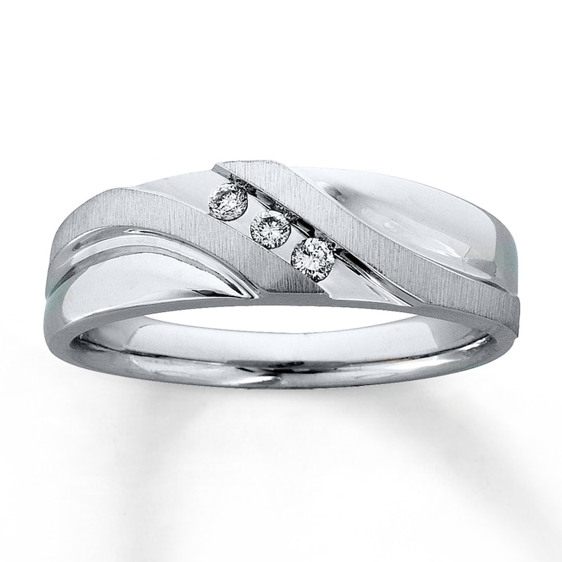 Main Image 1 of Previously Owned Men's Wedding Band 1/10 ct tw Round-cut Diamonds 10K White Gold