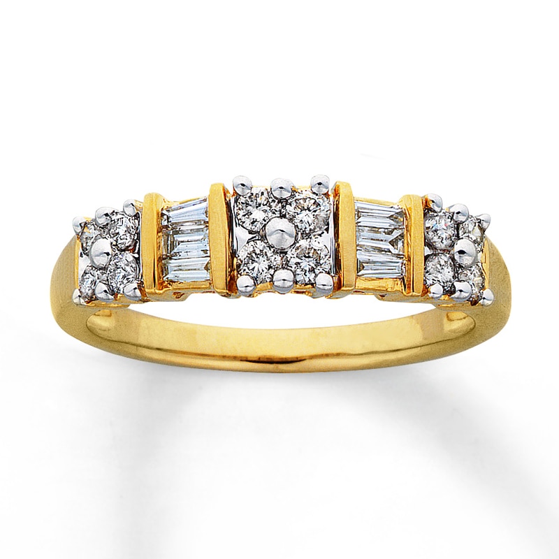 Main Image 1 of Previously Owned Anniversary Ring 1/2 ct tw Round & Baguette-cut Diamonds 14K Yellow Gold