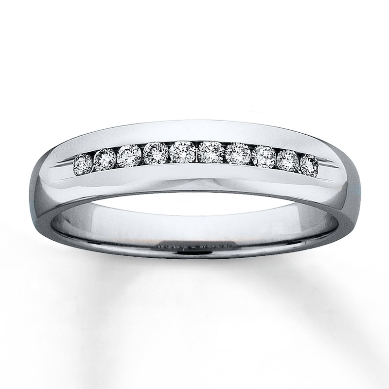 Main Image 1 of Previously Owned Men's Wedding Band 1/4 ct tw Round-cut Diamonds 14K White Gold
