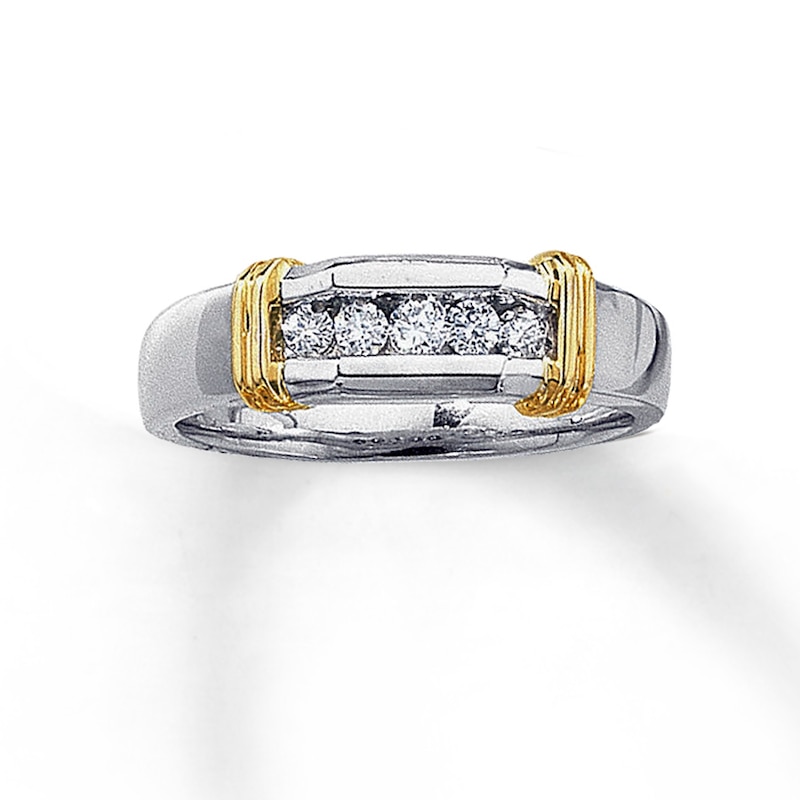 Main Image 1 of Previously Owned Men's Wedding Band 1/4 ct tw Round-cut Diamonds 14K Two-Tone Gold