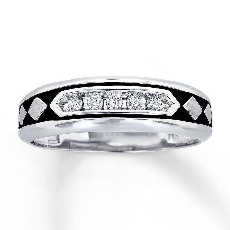 Main Image 1 of Previously Owned Men's Diamond Ring 1/6 ct tw Round-Cut 10K White Gold