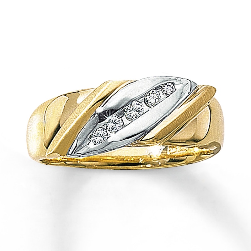 Main Image 1 of Previously Owned Men's Wedding Band 1/8 ct tw Round-cut Diamonds 10K Two-Tone Gold