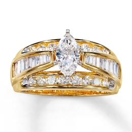 Previously Owned Ring 1-1/2 ct tw Marquise, Baguette & Round-cut Diamonds 14K Yellow Gold