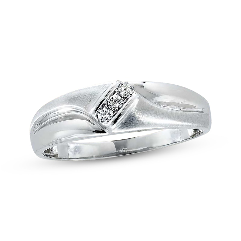 Main Image 1 of Previously Owned Men's Diamond Wedding Band 1/15 ct tw Round-cut 10K White Gold