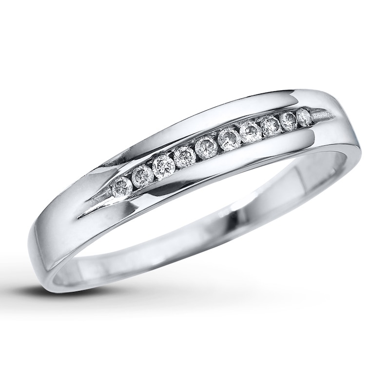 Main Image 1 of Previously Owned Men's Diamond Wedding Band 1/10 ct tw Round-cut 10K White Gold