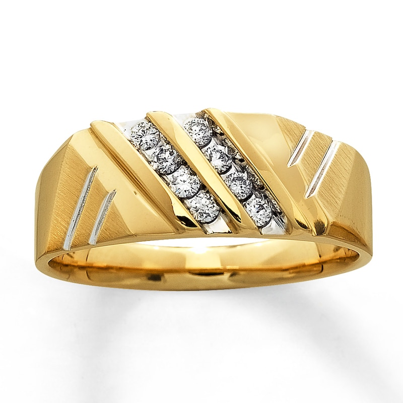 Main Image 1 of Previously Owned Men's Wedding Band 1/4 ct tw Round-cut Diamonds 14K Yellow Gold