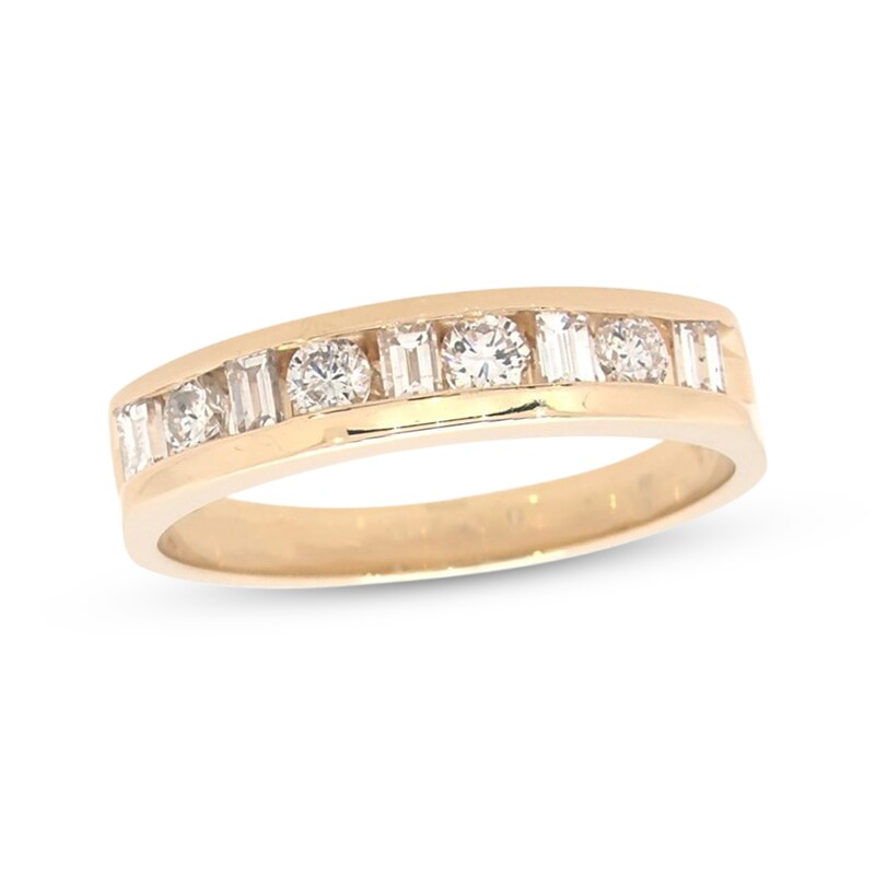 Main Image 1 of Previously Owned Diamond Anniversary Ring 1/2 ct tw Round & Baguette-cut 14K Yellow Gold
