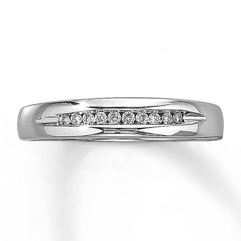 Main Image 1 of Previously Owned Men's Wedding Band 1/10 ct tw Round-cut Diamonds 10K White Gold