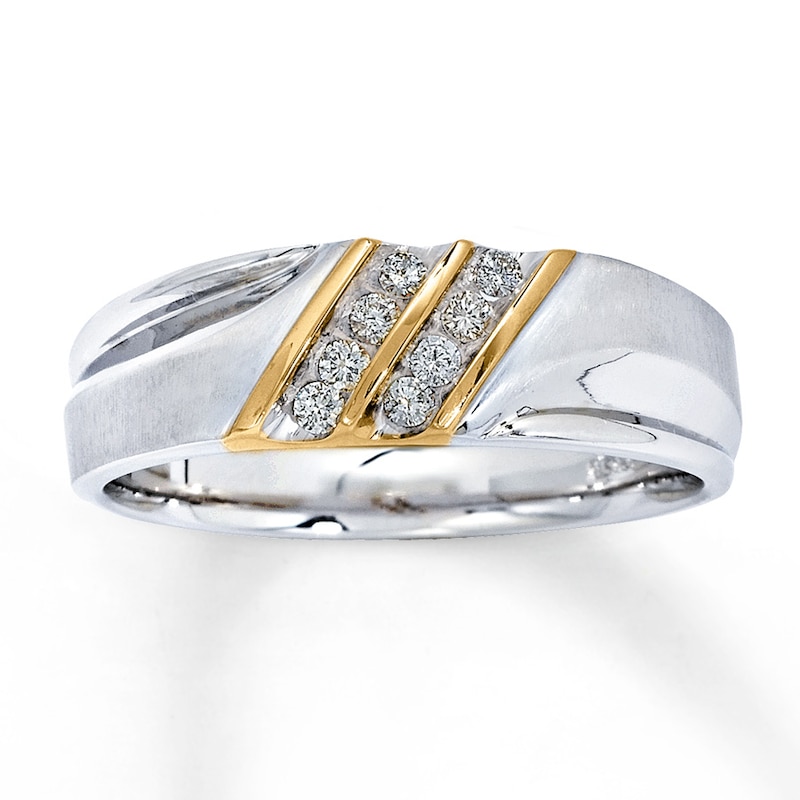 Main Image 1 of Previously Owned Men's Wedding Band 1/6 ct tw Round-cut Diamonds 10K Two-Tone Gold