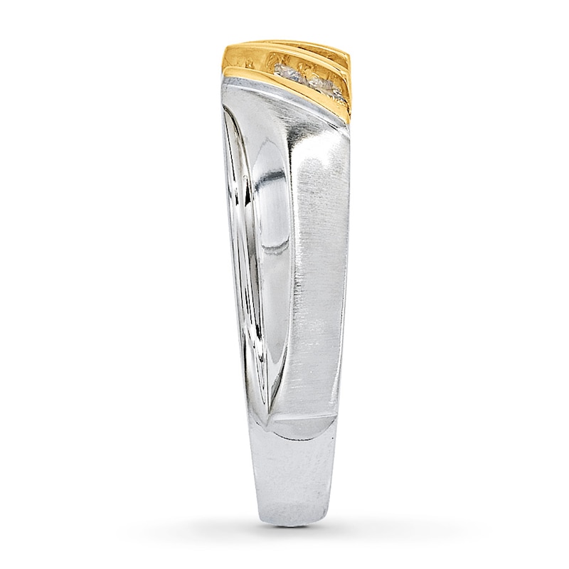 Main Image 3 of Previously Owned Men's Wedding Band 1/6 ct tw Round-cut Diamonds 10K Two-Tone Gold