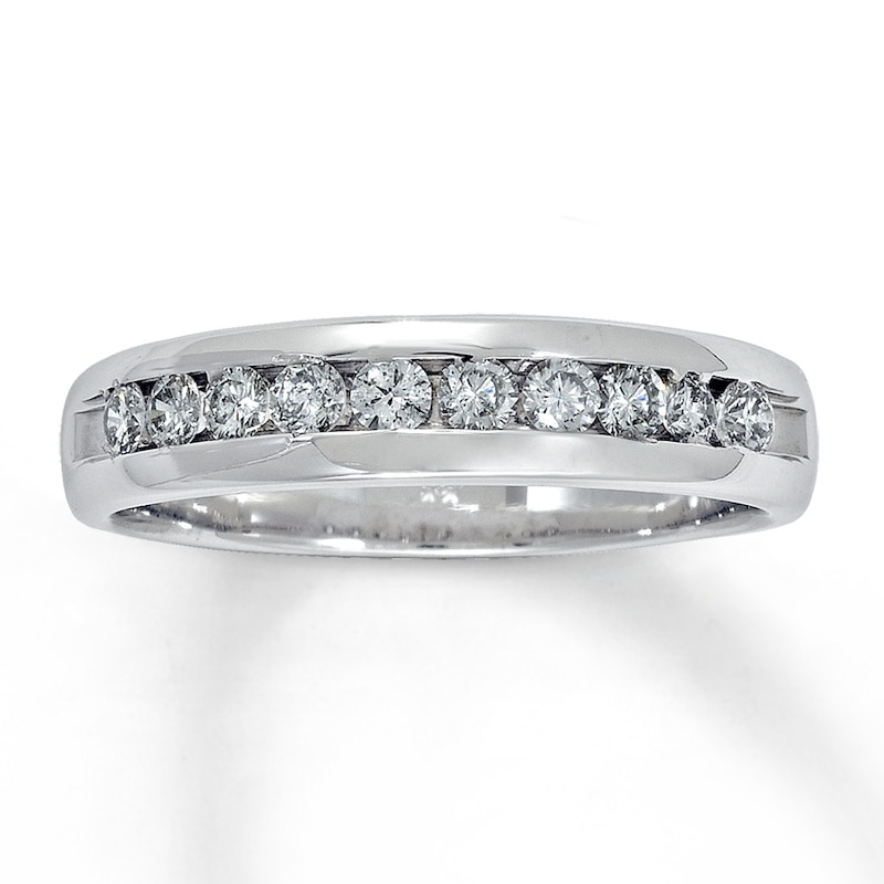 Main Image 1 of Previously Owned Men's Weddnig Band 1/2 ct tw Round-cut Diamonds 14K White Gold
