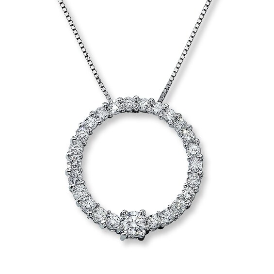 Previously Owned Circle Diamond Necklace 1 ct tw Round-cut 14K White Gold 18"