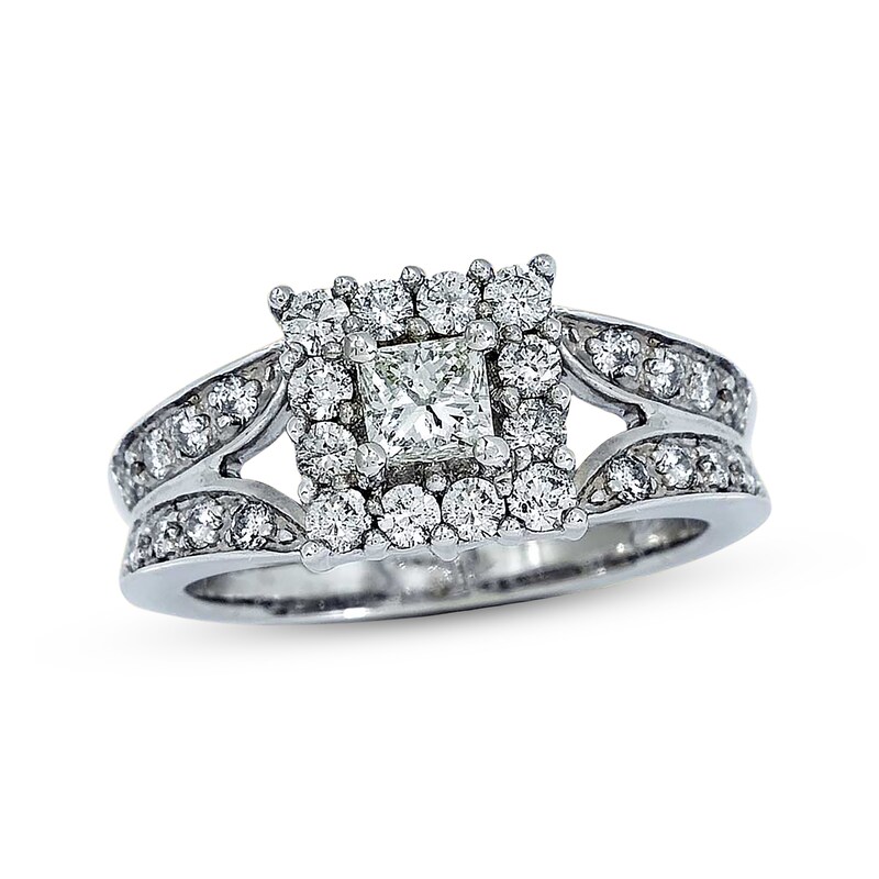 Main Image 1 of Previously Owned Diamond Engagment Ring 1 ct tw Princess & Round-Cut 14K White Gold