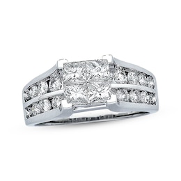 Previously Owned Multi-Diamond Engagement Ring 2 ct tw Princess & Round-cut 14K White Gold