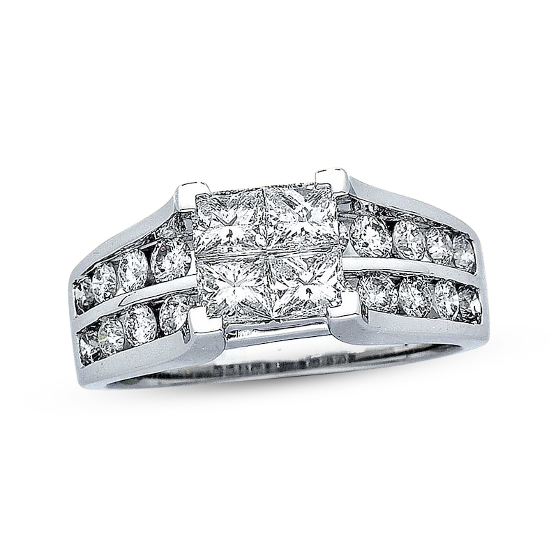 Previously Owned Multi-Diamond Engagement Ring 2 ct tw Princess & Round-cut 14K White Gold