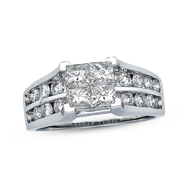Main Image 1 of Previously Owned Multi-Diamond Engagement Ring 2 ct tw Princess & Round-cut 14K White Gold