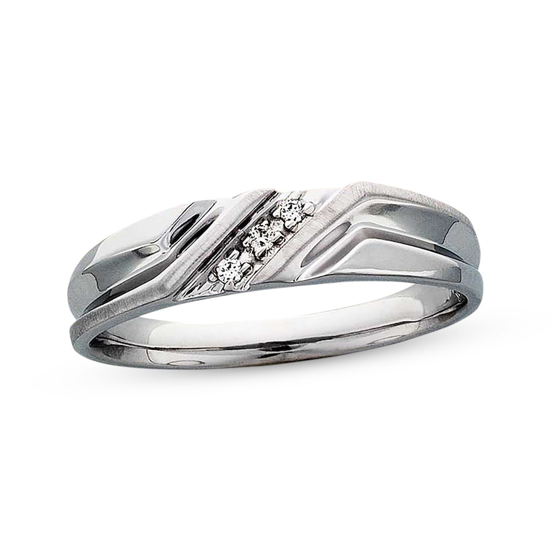 Main Image 1 of Previously Owned Men's Diamond Wedding Band 1/20 ct tw Round-cut 10K White Gold