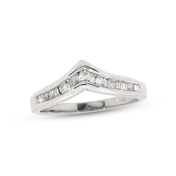 Previously Owned Diamond Chevron Anniversary Ring 1/4 ct tw Round & Baguette-cut 10K White Gold