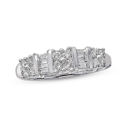 Previously Owned Diamond Anniversary Band 1/2 ct tw Round & Baguette-cut 14K White Gold