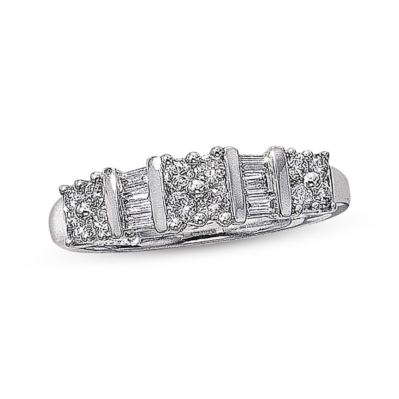 Previously Owned Diamond Anniversary Band 1/2 ct tw Round & Baguette-cut 14K White Gold