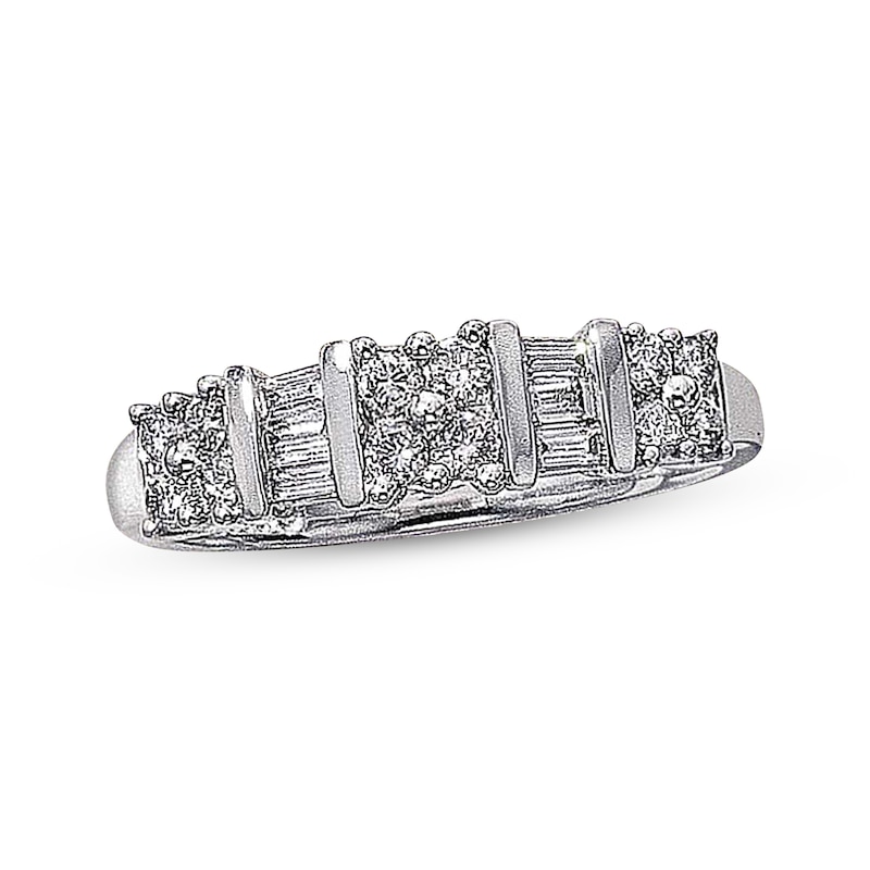 Main Image 1 of Previously Owned Diamond Anniversary Band 1/2 ct tw Round & Baguette-cut 14K White Gold