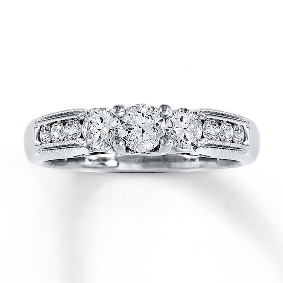 Previously Owned Three-Stone Ring 3/4 ct tw Diamonds 14K White Gold