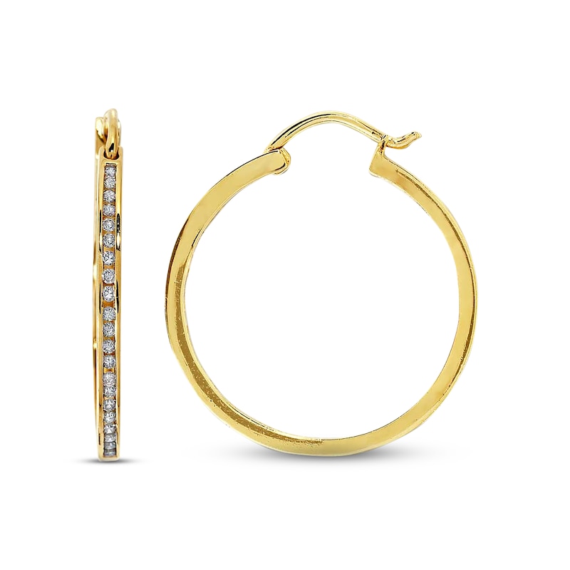 Main Image 1 of Previously Owned Channel Hoop Earrings 1/2 ct tw Diamonds 14K Yellow Gold