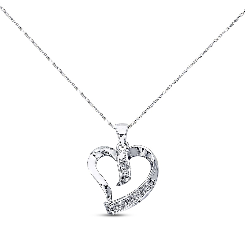 Main Image 1 of Previously Owned Diamond Heart Necklace 1/4 cttw Princess-Cut 10K White Gold 18"