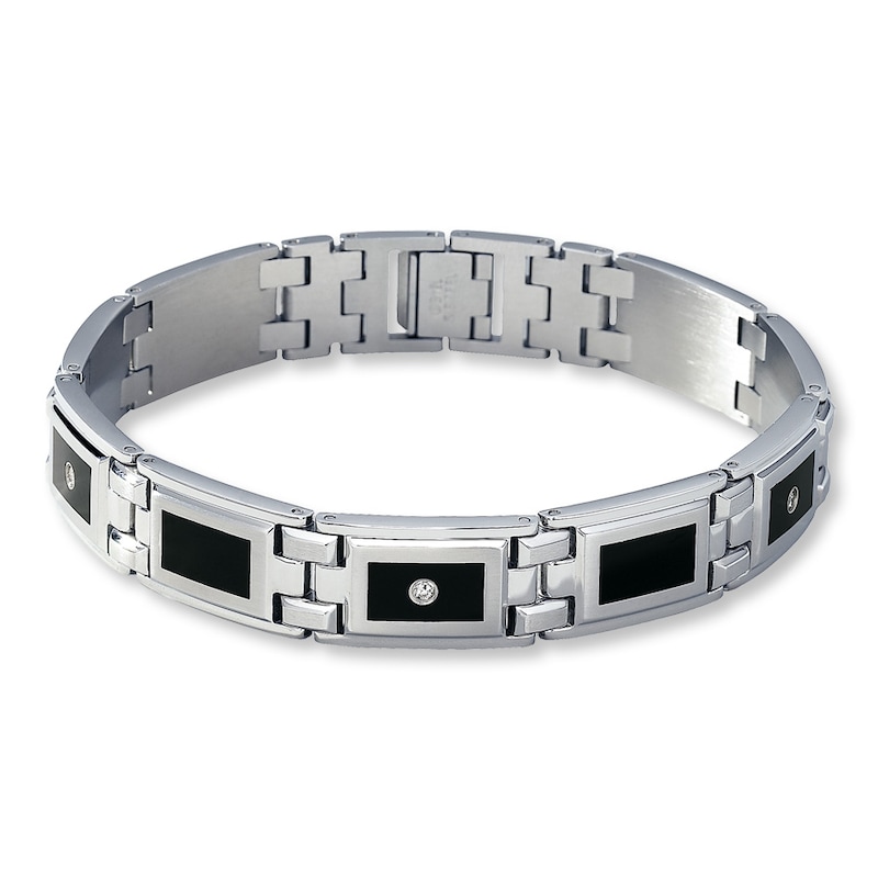 Main Image 1 of Previously Owned Men's Diamond Bracelet 1/10 ct tw Round-cut Stainless Steel