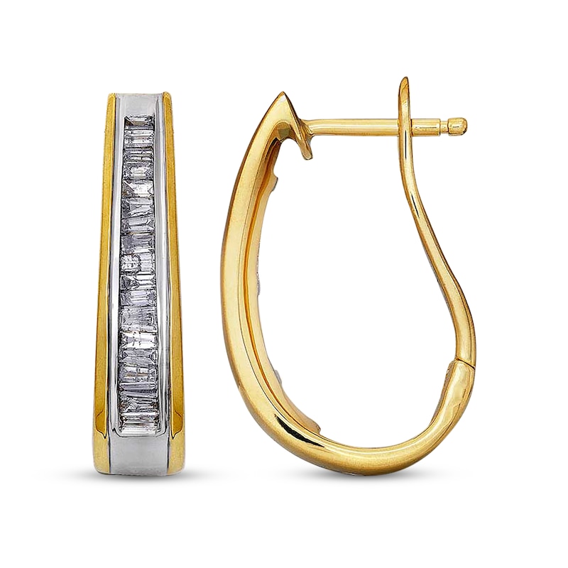 Main Image 1 of Previously Owned Diamond Hoop Earrings 1/2 cttw Baguette-Cut 14K Yellow Gold