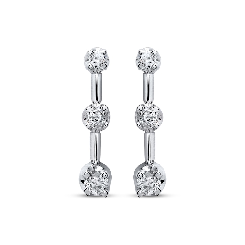 Main Image 2 of Previously Owned 1/2 ct tw Three-Stone Diamond Earrings Round-Cut 14K White Gold