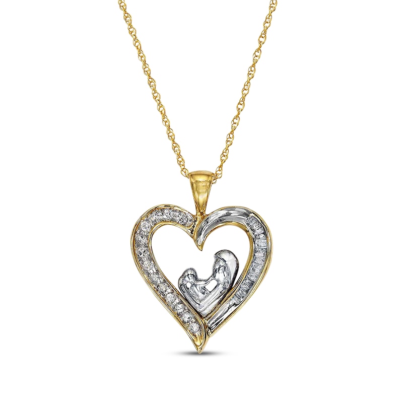 Main Image 1 of Previously Owned Mom Heart Necklace 1/5 ct tw Diamonds 10K Two-Tone
