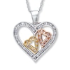 Thumbnail Image 1 of Previously Owned Diamond Heart Necklace 1/5 ct tw 10K Tri-Color Gold